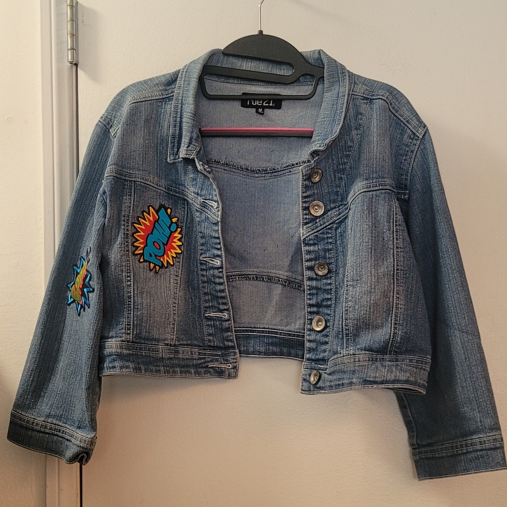 Wonder Wpman Trendy Blue Denim Jacket with Colorful Patches